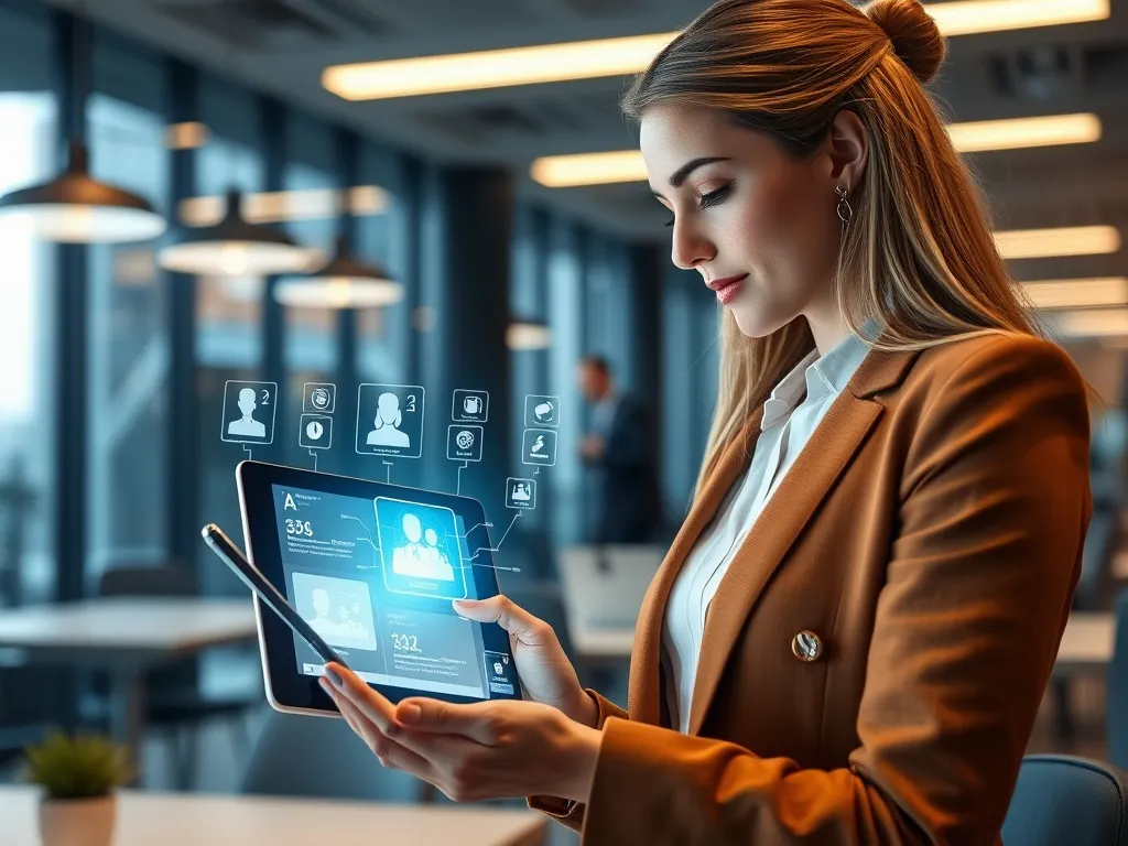 Beraterin nutzt intelligente Matching-Software auf Tablet