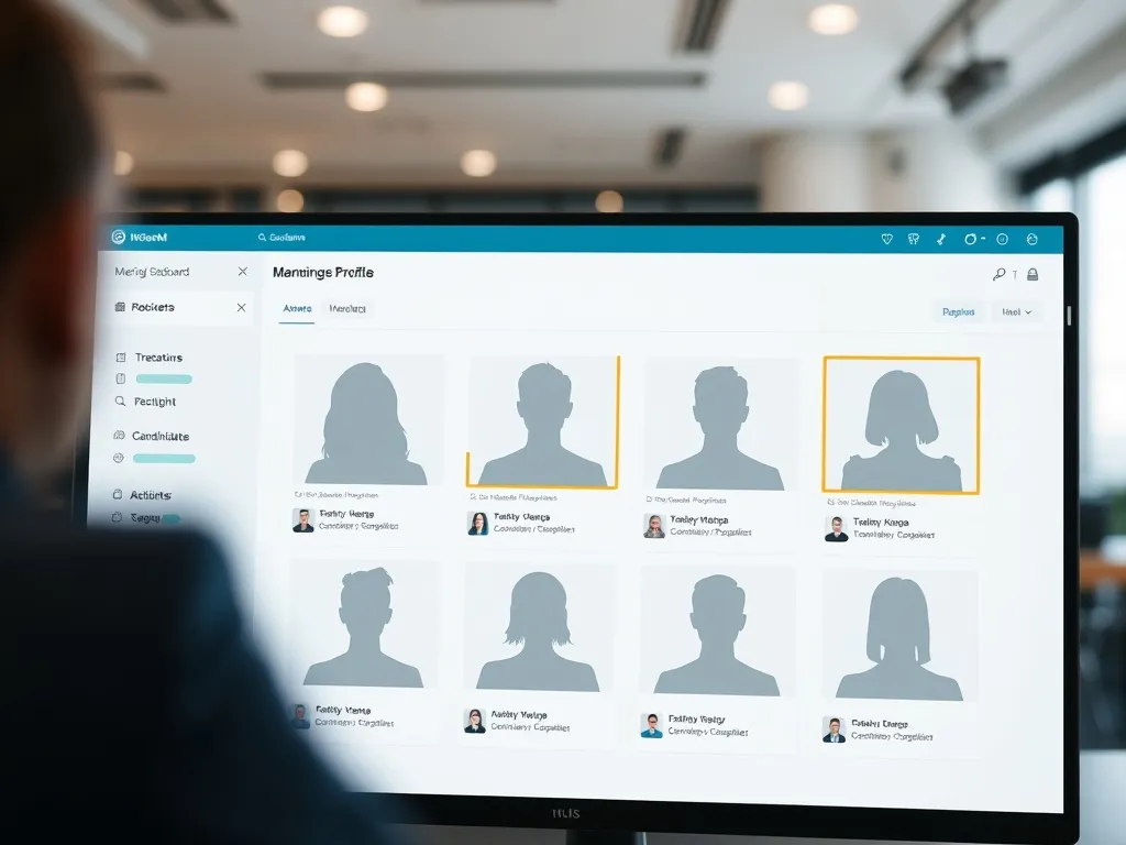 Bildschirm mit anonymisierten Bewerberprofilen in Software-Oberfläche
