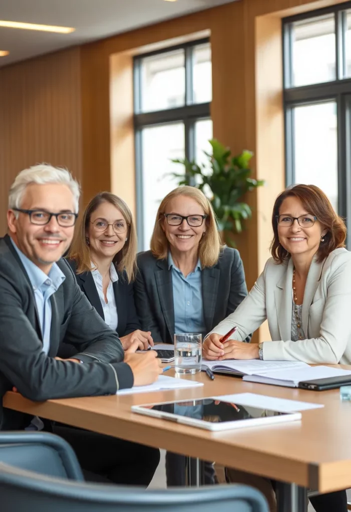 Team von Steuer- und Prüfungsprofis im modernen Besprechungsraum