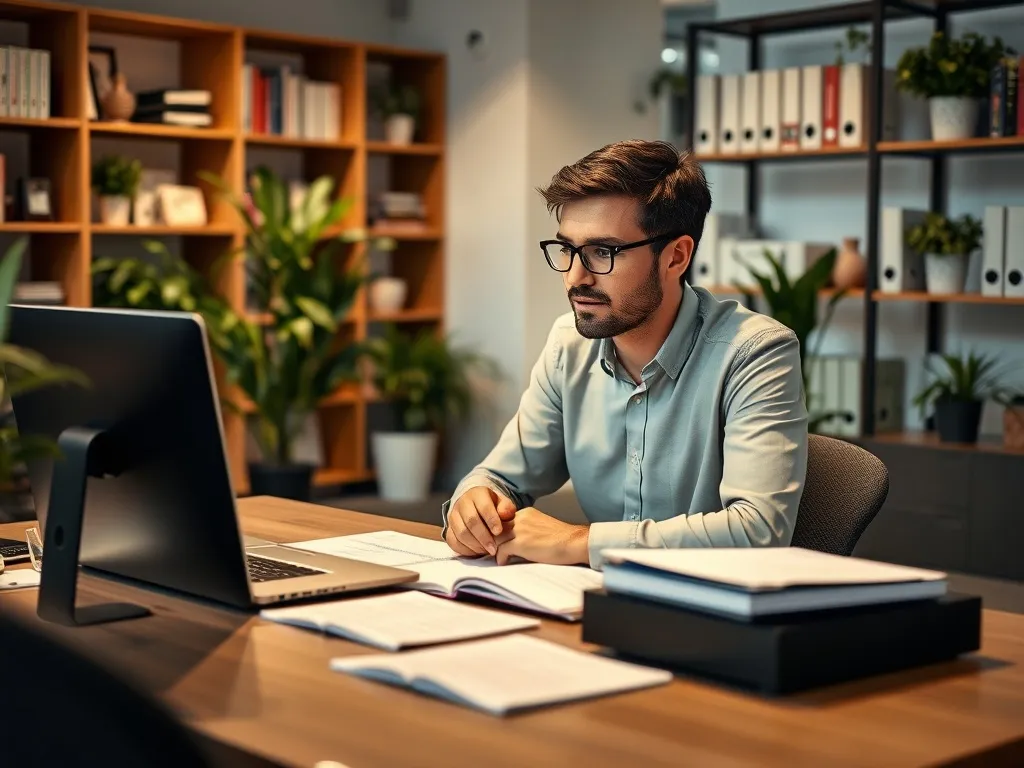 Berater analysiert Anforderungen am Laptop